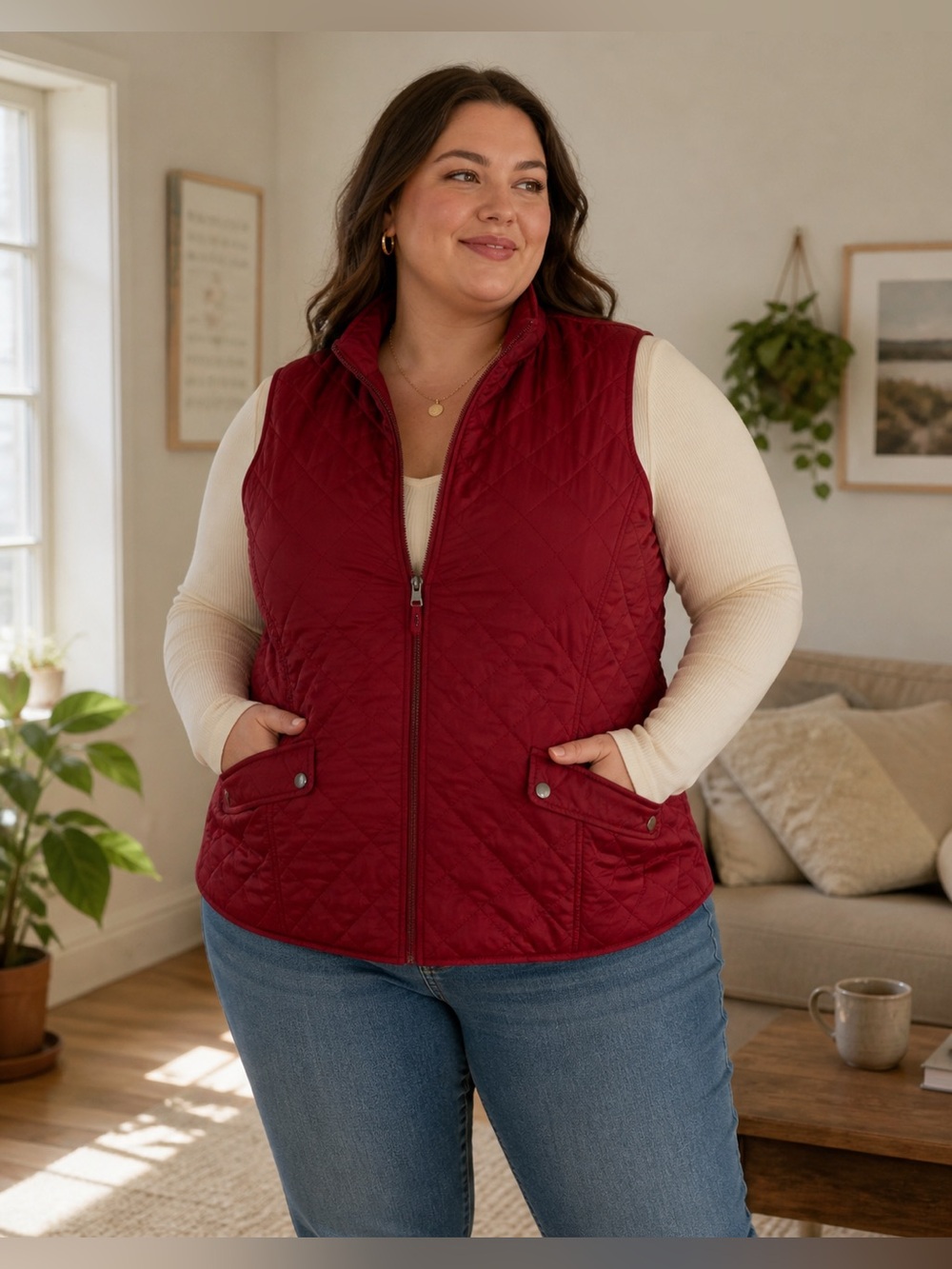 DressBarn Quilted Zip Vest Size 3X Gorgeous Red EUC